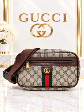 Authentic Gucci Ophidia GG Supreme Belt Bag Beige Web Stripe Waist Crossbody